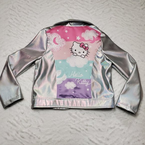 Sanrio Hello Kitty Girls Metallic Silver Moto Jacket & Pants Outfit Set Size 6 - Picture 12 of 14